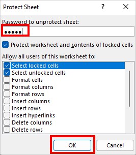 Enter Password for Sheet and click OK