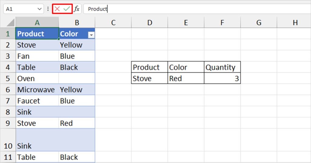 Enter and Cancel Button Formula Bar Excel