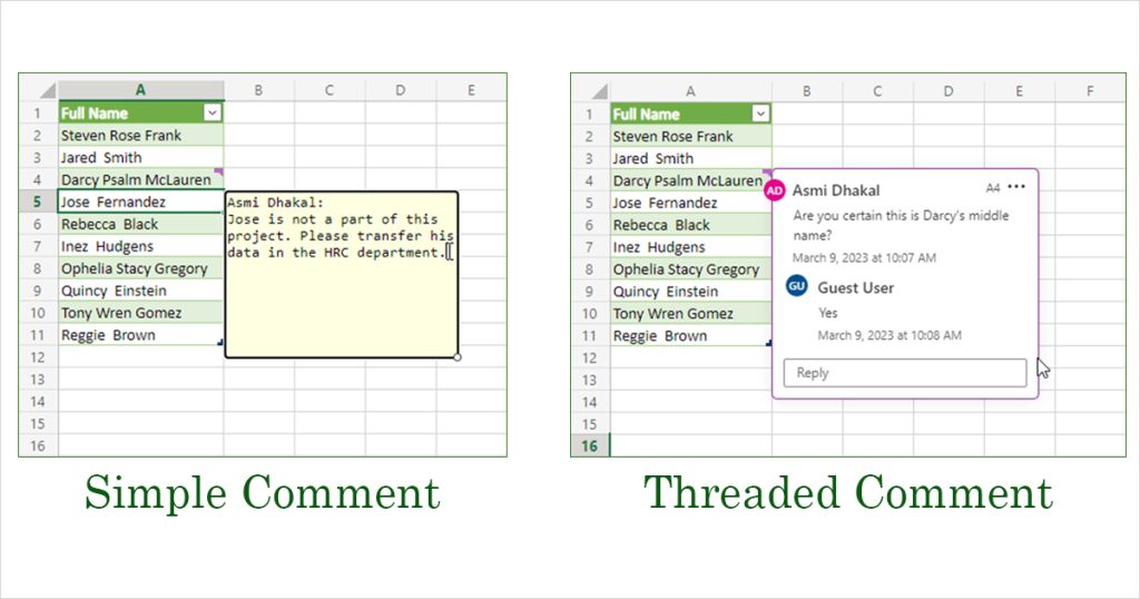 Excel Comments