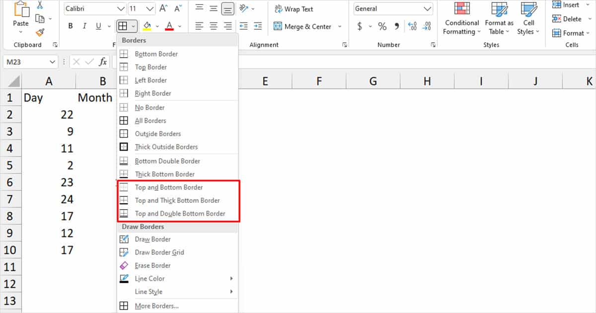 How to Apply Top and Bottom Border in Excel