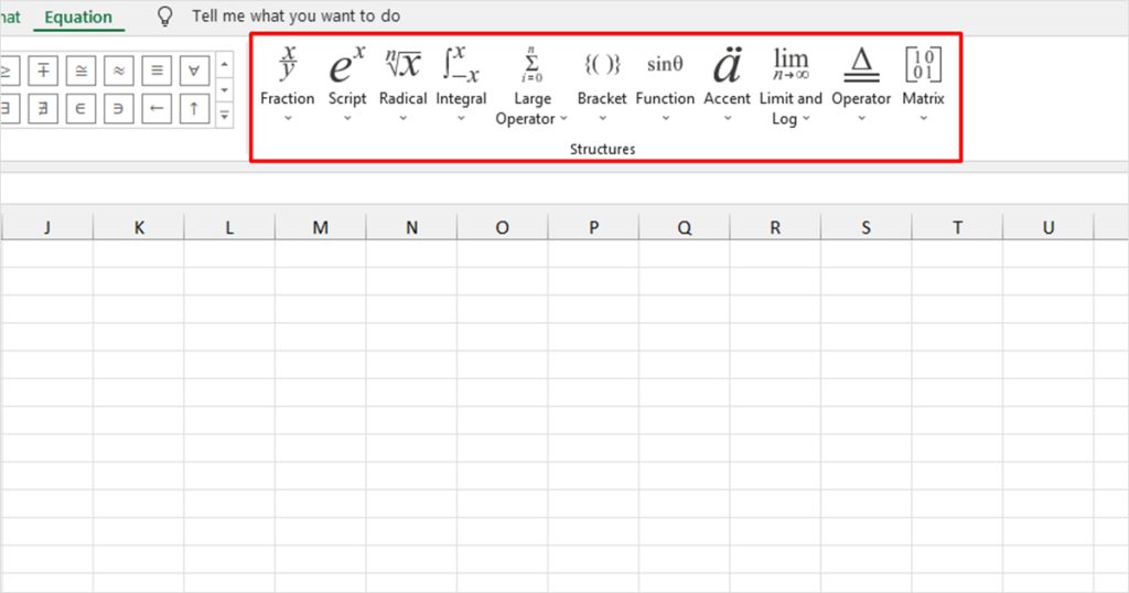 Excel equation structures