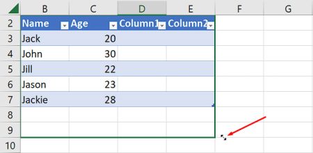 How to Extend a Table in Excel