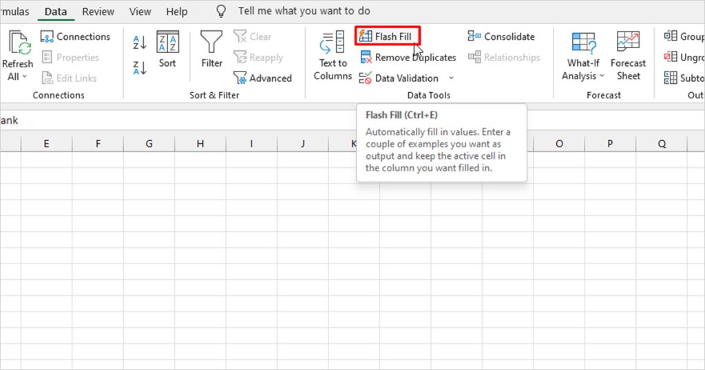 Flash Fill Tool Excel