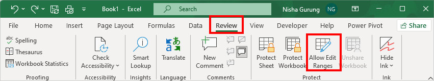 Go to Review -Allow Edit Ranges