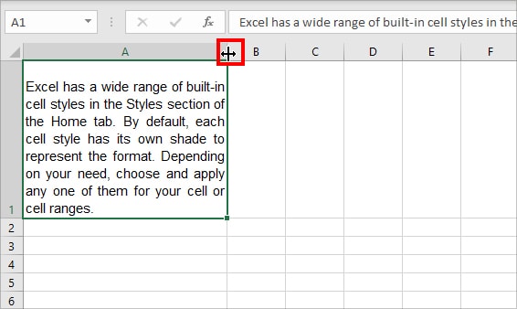 If needed Adjust Row Height and Column Width with Resize Cursor