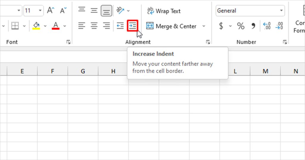 How to Increase Indent in Excel