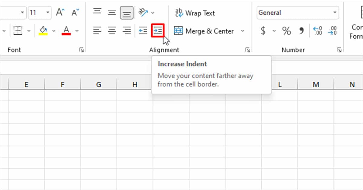 How to Increase Indent in Excel