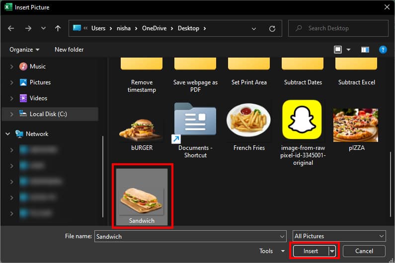 Locate and select Image on your PC. Then, hit Insert