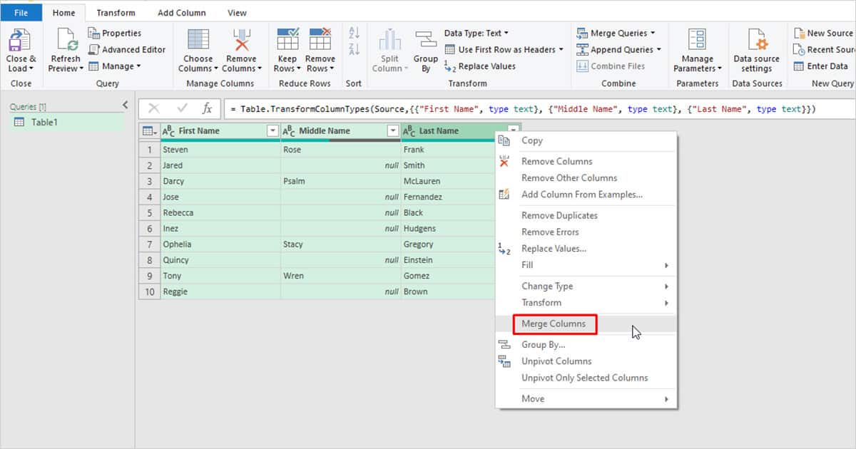 Merge Columns Power Query Excel