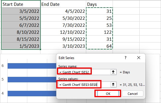On Series name, select Days using the Collapse icon