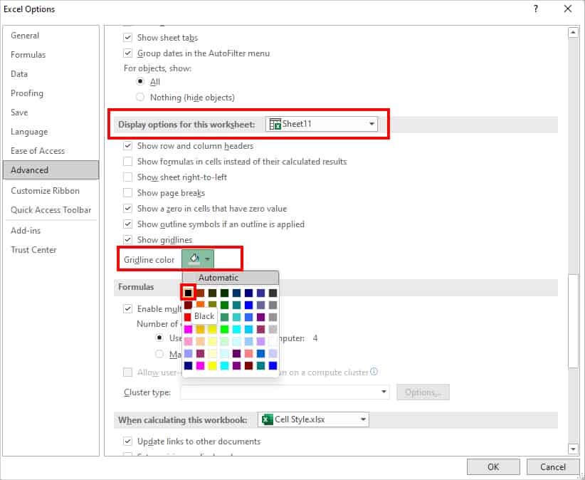 On the Gridline color, expand the Fill icon and pick a Darker shade