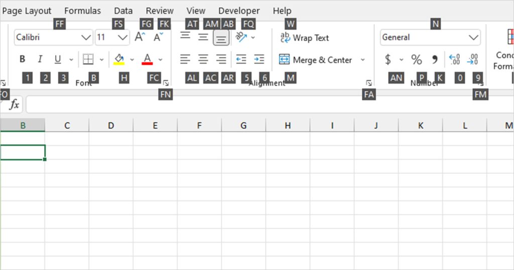 Ribbon shortcut Excel