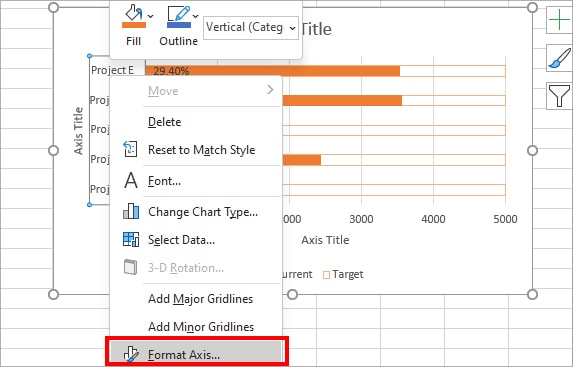 Right-click on the Text Axis-Format Axis