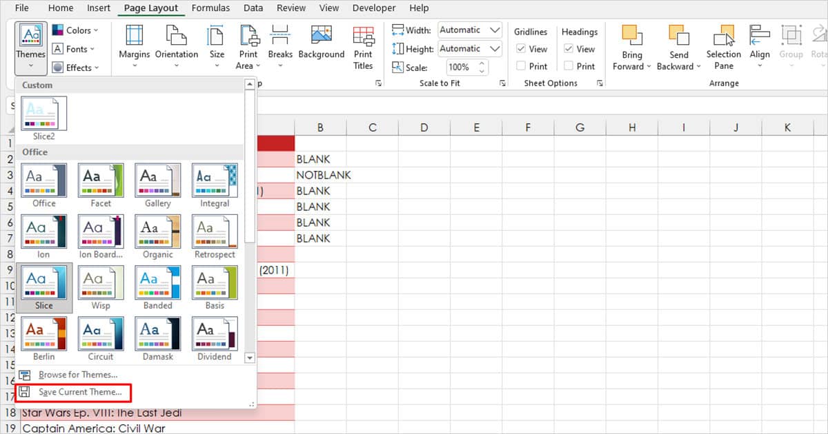 Save current theme Excel