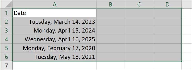 Select the Date Column and Adjacent columns