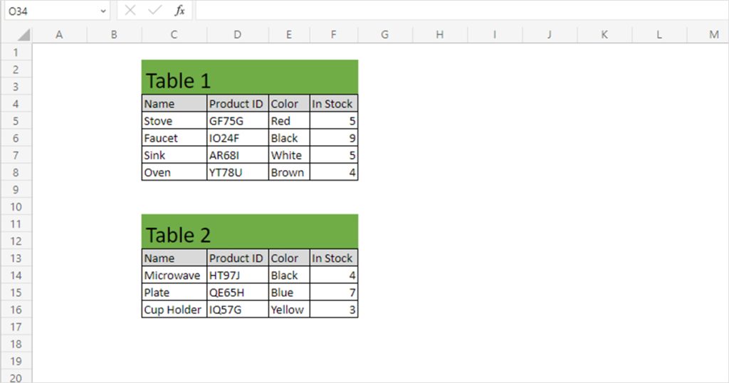 Tables in Excel