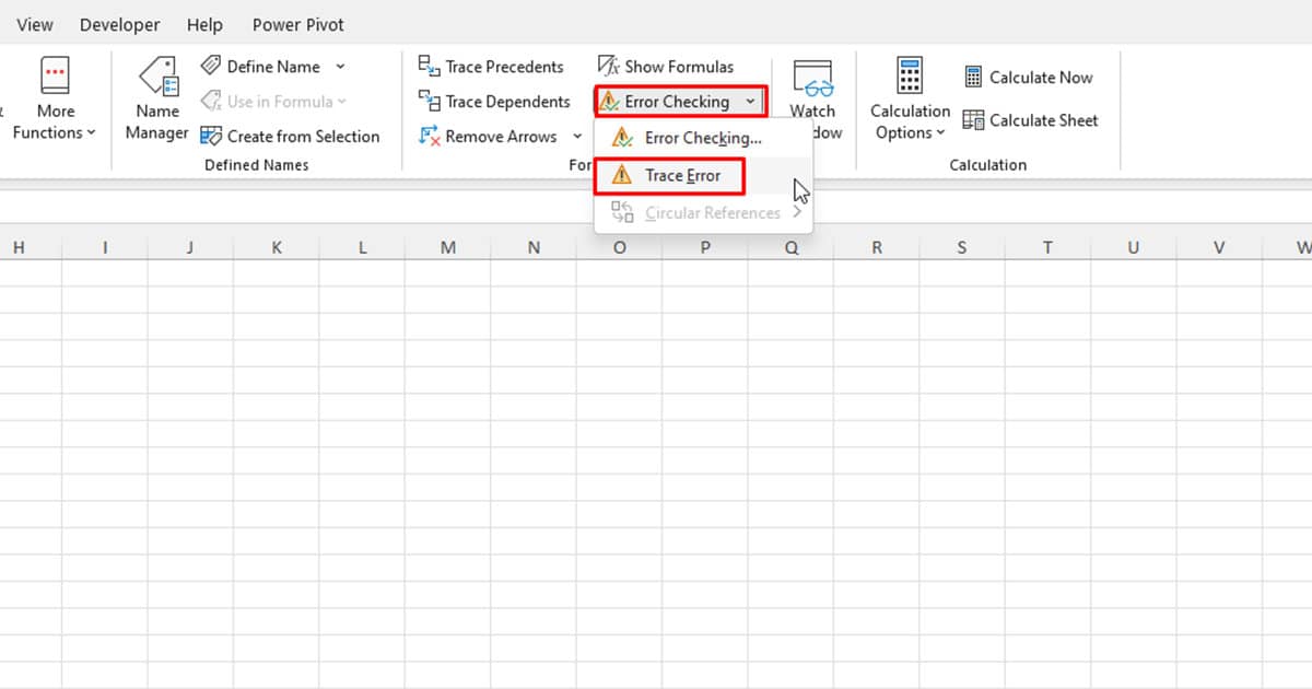 Trace Error in Excel