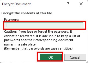 Type a Password to lock the file with and click OK