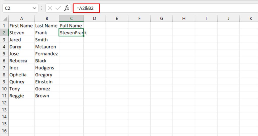 Use Ampersand to combine text Excel