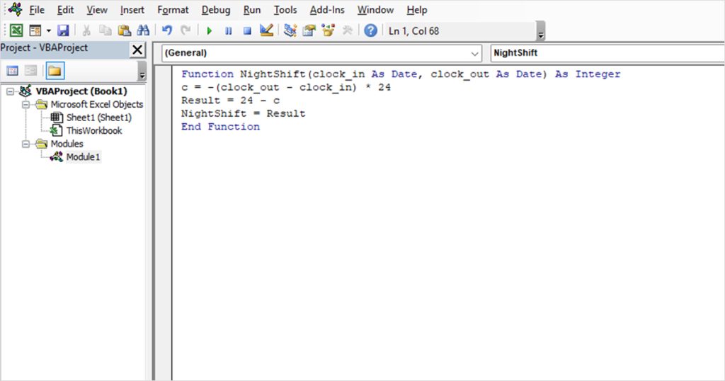 VBA code to calculate night shift in Excel