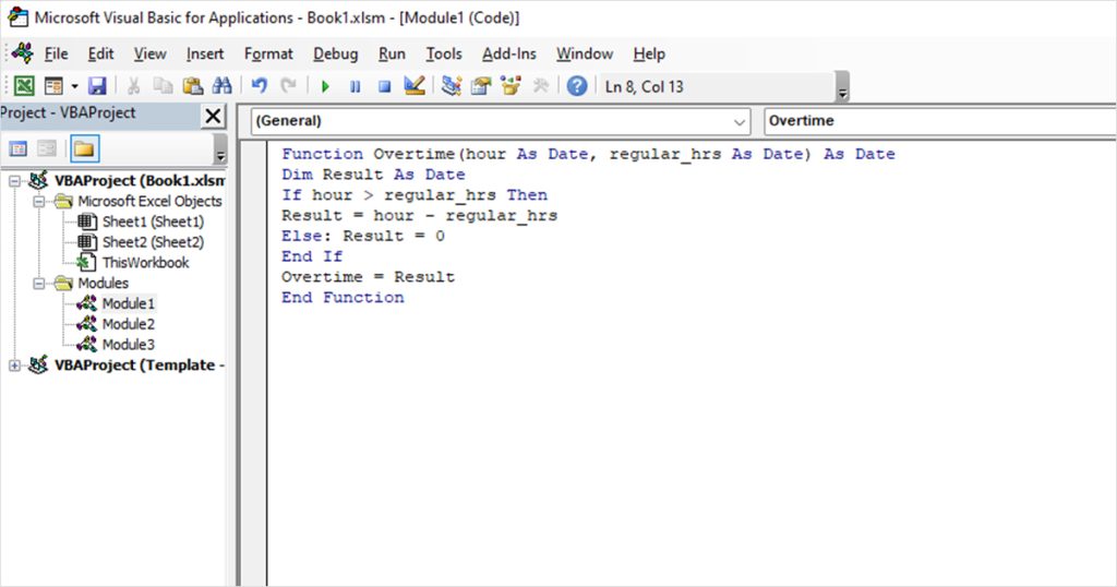 VBA code to calculate overtime in Excel