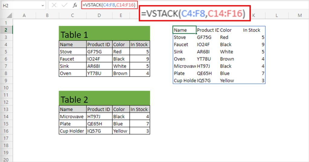 VSTACK Excel