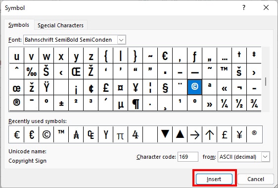 When you locate it, select the Symbol and click on Insert