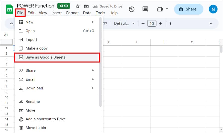 go to File-Save as Google Sheets