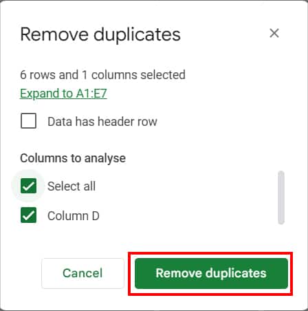 Again, click Remove duplicates