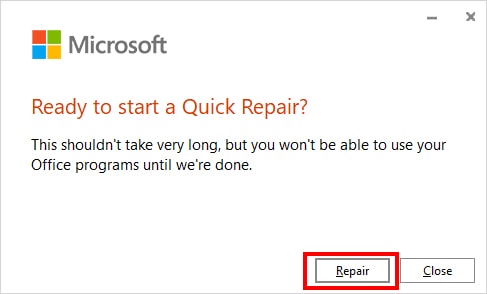 Again, click on Repair to confirm