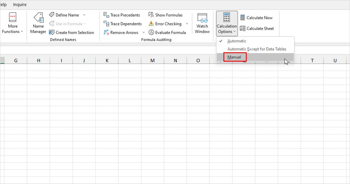 Change Calculation Settings to Manual in Excel