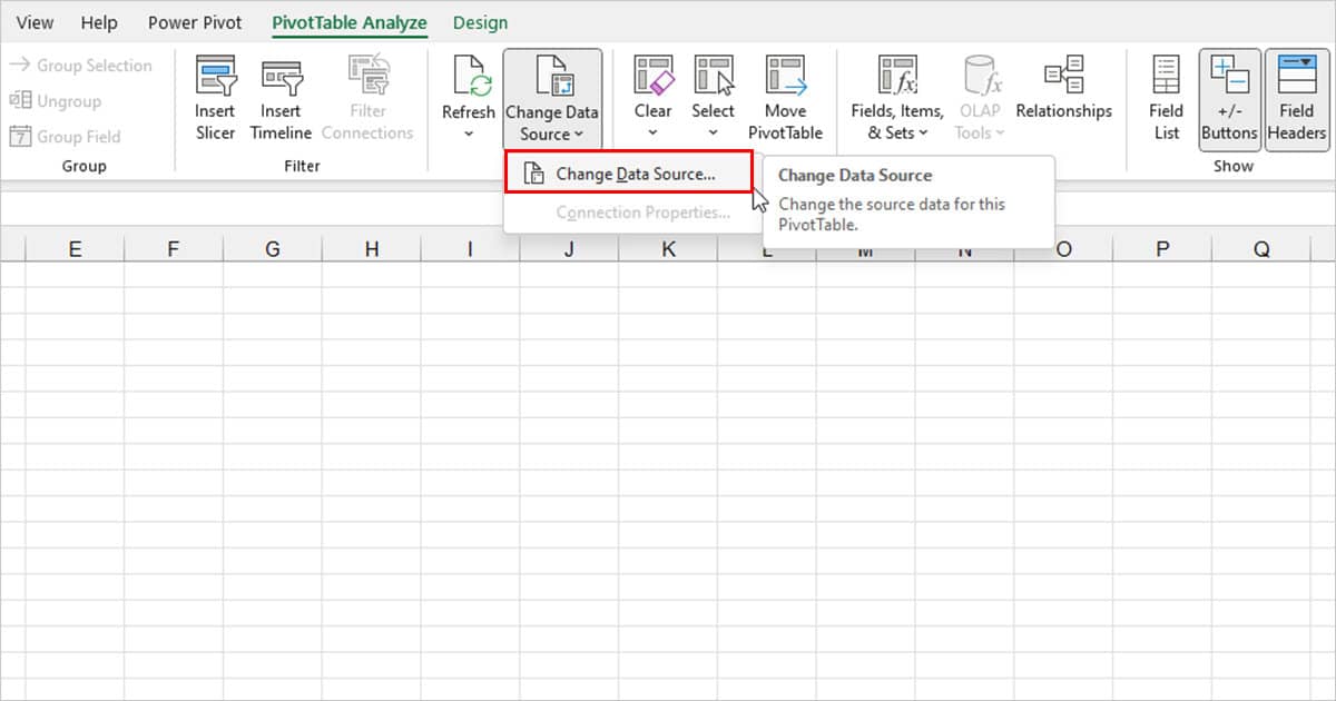 Change data source Pivot Table Excel