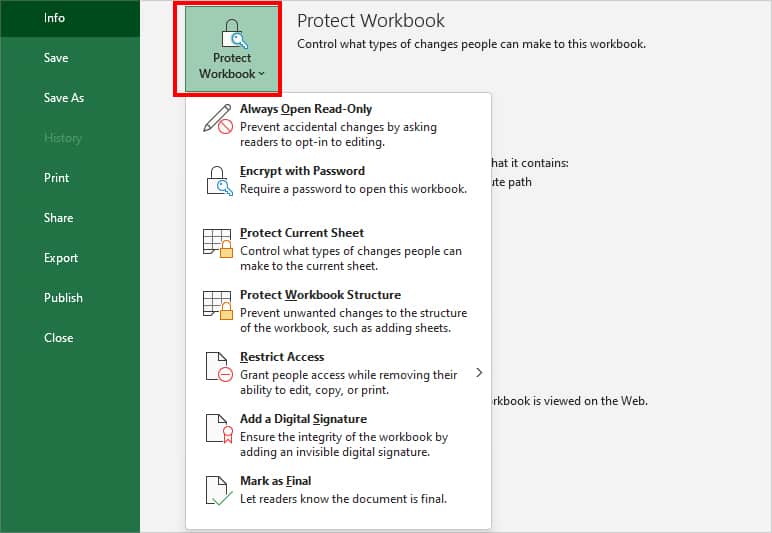 Click on Protect Workbook and make sure all the options are unchecked