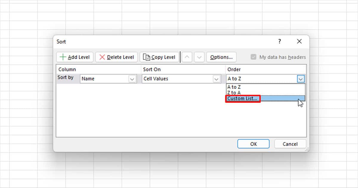 Create Custom List for Sorting Excel