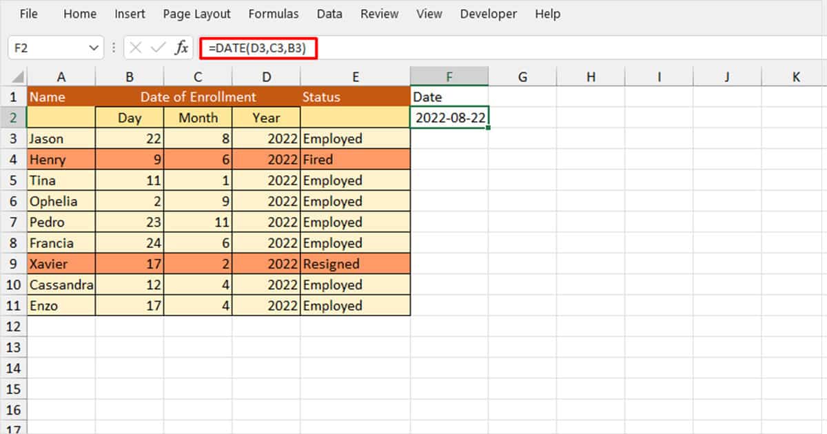 DATE function Excel