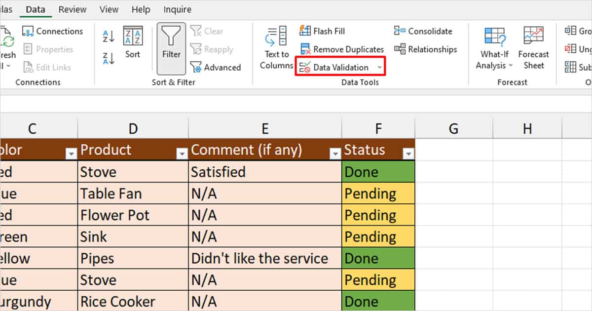 Data Validation Excel