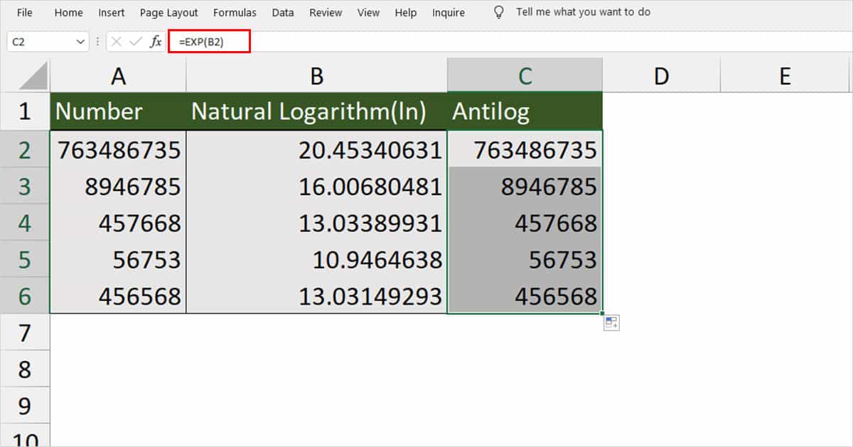 How to Check Antilog in Excel