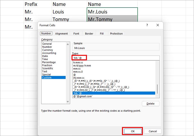 Enter Mr. Prefix using Format cells