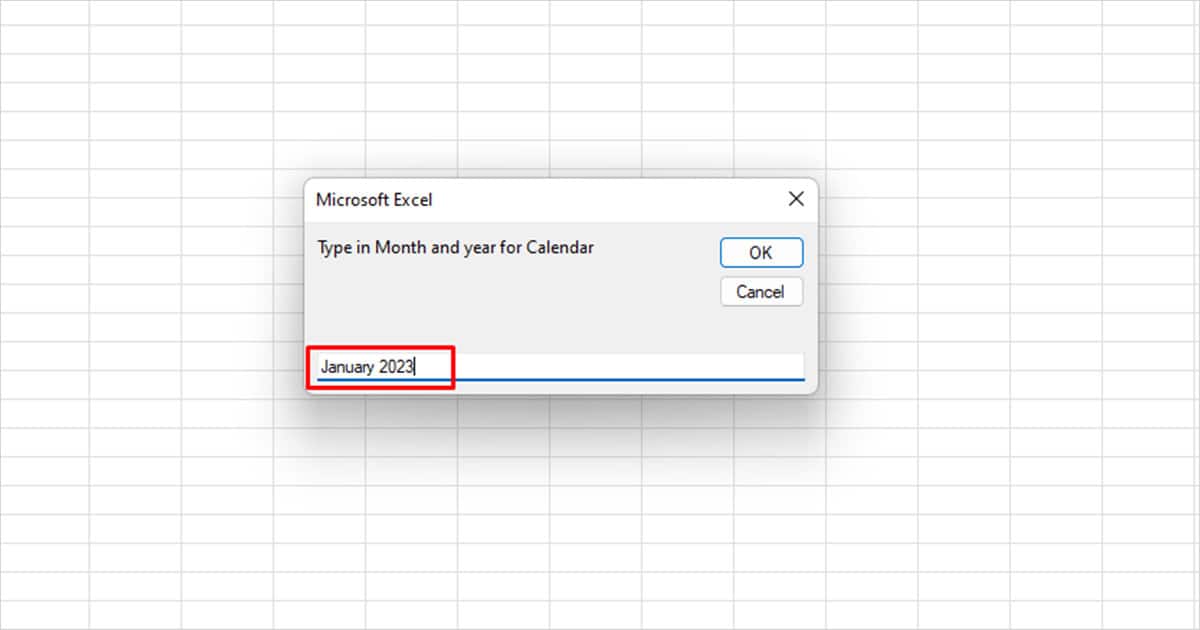 Enter date for calendar Excel