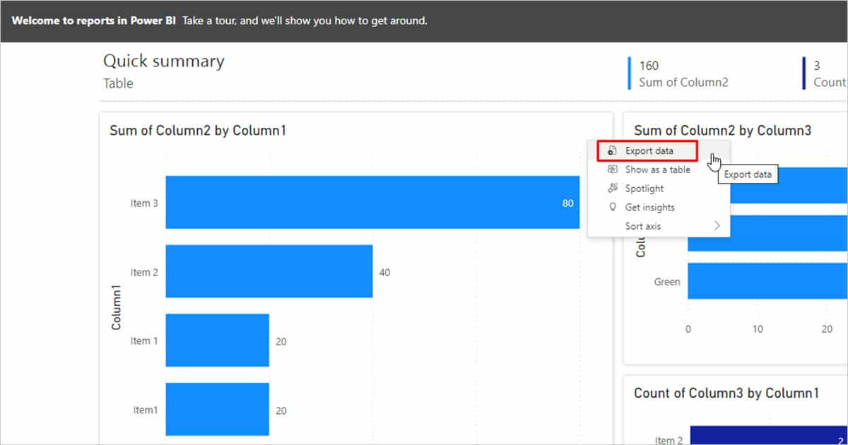 Export data from Power BI Service