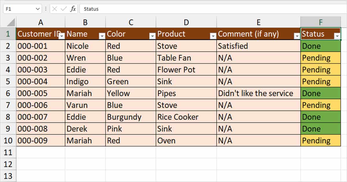 Filter tool in Excel
