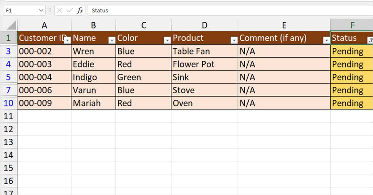 Filtered Data in Excel