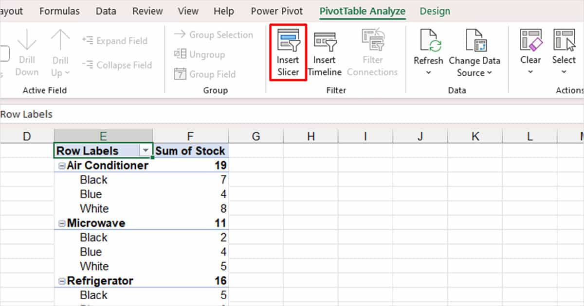 Insert Slicers for Pivot Tables in Excel