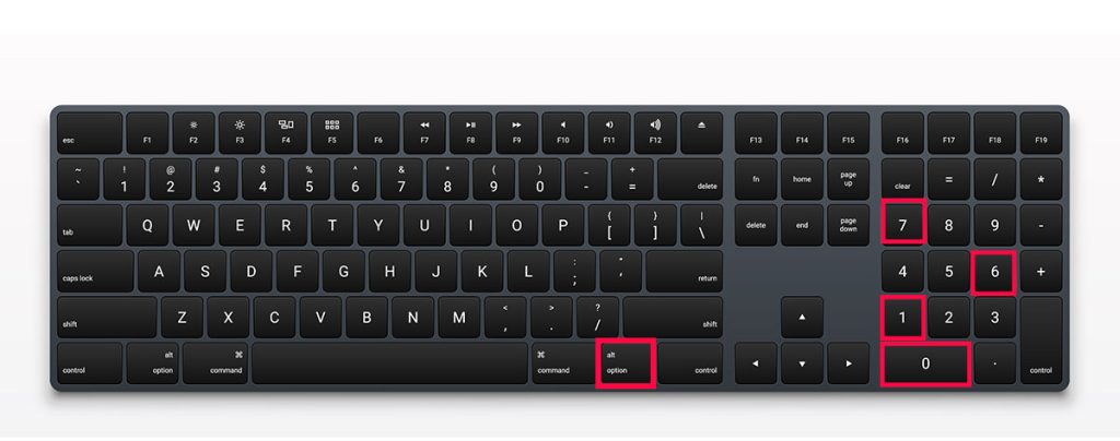 Keyboard shortcut Alt 0176 