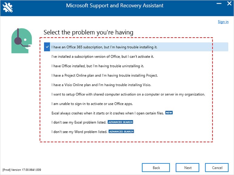 Microsoft Recovery Assistant Tool
