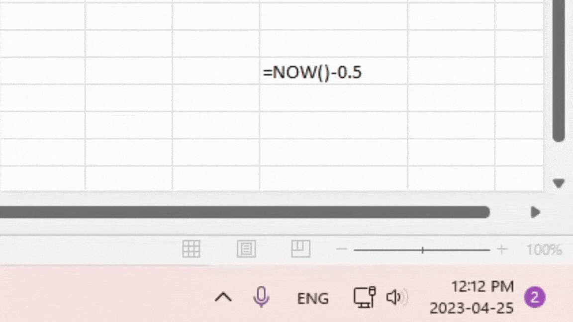 NOW() Function to enter past date in Excel