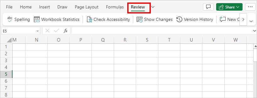 Navigate to Review Tab