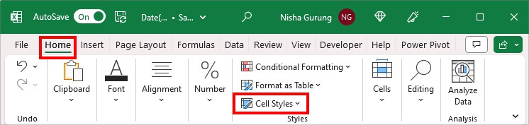 On Home Tab, click on Cell Styles menu