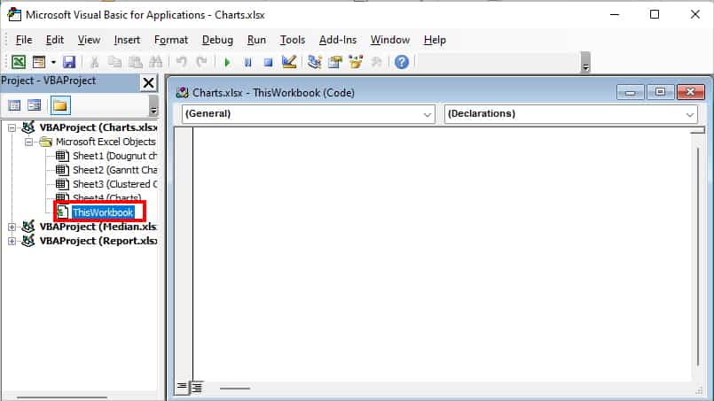 On Microsoft Visual Basic for Applications window, click on ThisWorkbook twice