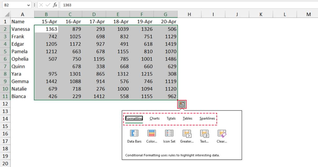 Quick Analysis Menu Excel